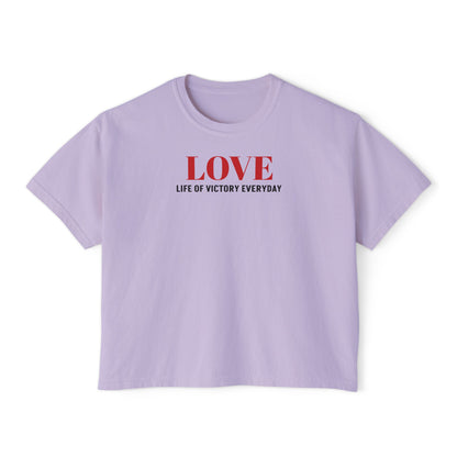 LOVE Heart Boxy Tee — "L.O.V.E. Life of Victory Everyday" Women's Crop T-Shirt