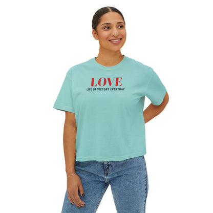 LOVE Heart Boxy Tee — "L.O.V.E. Life of Victory Everyday" Women's Crop T-Shirt