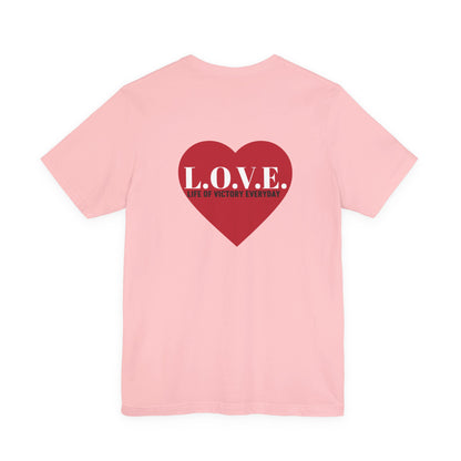 Mothers Tee — "Clothed in Love, Walking in Victory" (Proverbs 31) with L.O.V.E. Heart