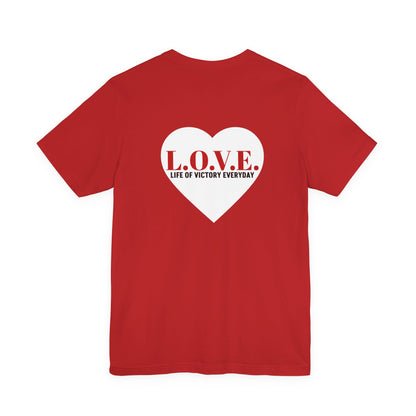 Mothers Tee — "Clothed in Love, Walking in Victory" (Proverbs 31) with L.O.V.E. Heart