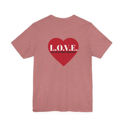Mothers Tee — "Clothed in Love, Walking in Victory" (Proverbs 31) with L.O.V.E. Heart