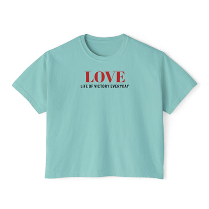 LOVE Heart Boxy Tee — "L.O.V.E. Life of Victory Everyday" Women's Crop T-Shirt