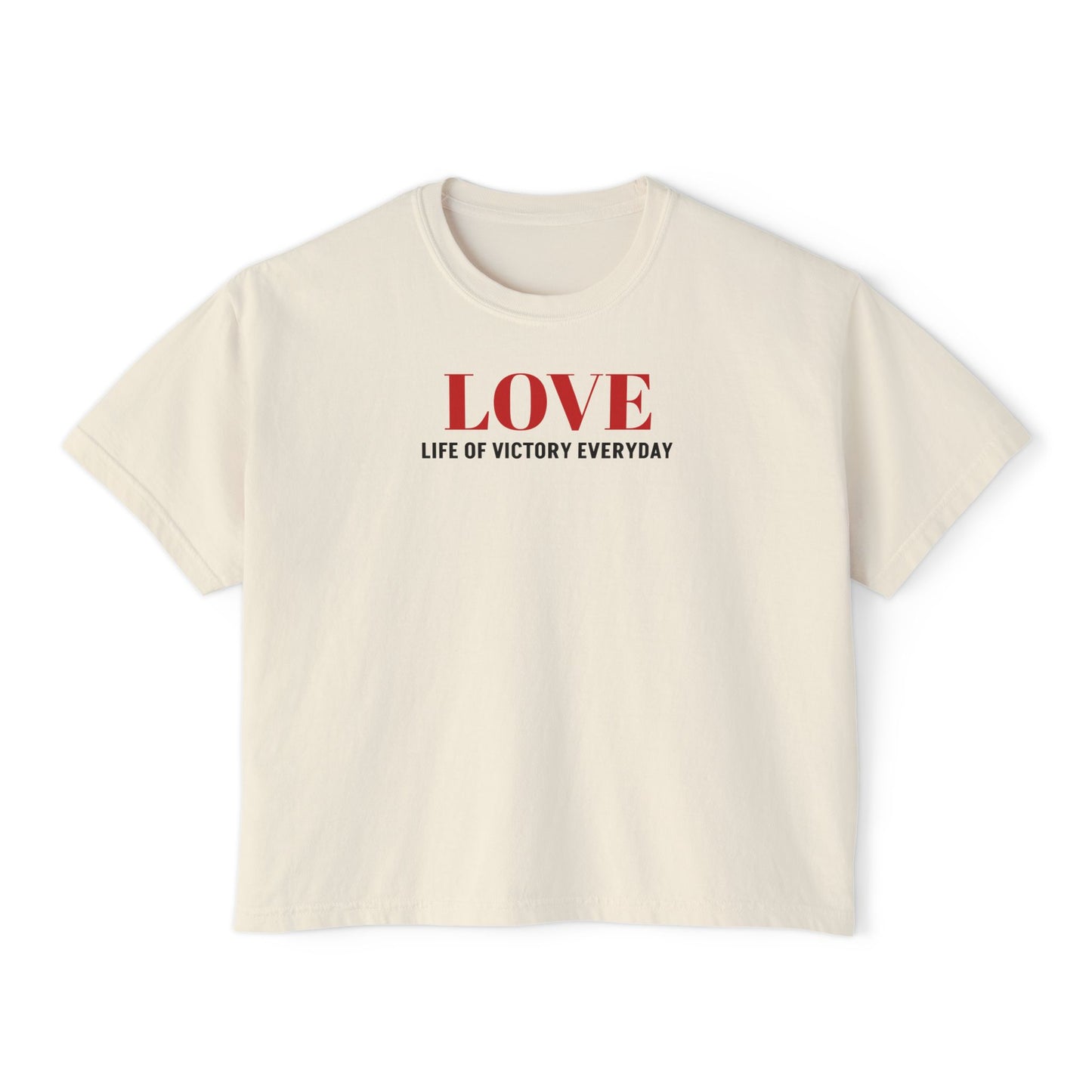 LOVE Heart Boxy Tee — "L.O.V.E. Life of Victory Everyday" Women's Crop T-Shirt