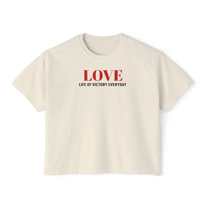 LOVE Heart Boxy Tee — "L.O.V.E. Life of Victory Everyday" Women's Crop T-Shirt
