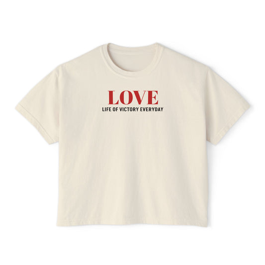 LOVE Heart Boxy Tee — "L.O.V.E. Life of Victory Everyday" Women's Crop T-Shirt