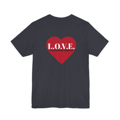 Mothers Tee — "Clothed in Love, Walking in Victory" (Proverbs 31) with L.O.V.E. Heart