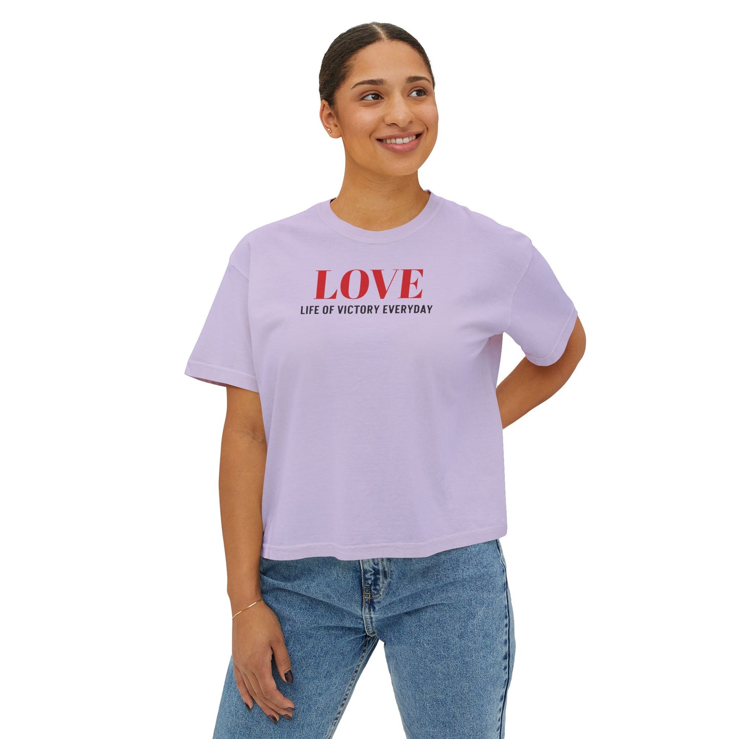 LOVE Heart Boxy Tee — "L.O.V.E. Life of Victory Everyday" Women's Crop T-Shirt