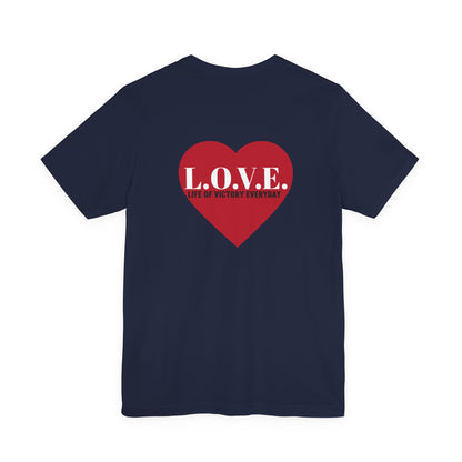 Mothers Tee — "Clothed in Love, Walking in Victory" (Proverbs 31) with L.O.V.E. Heart