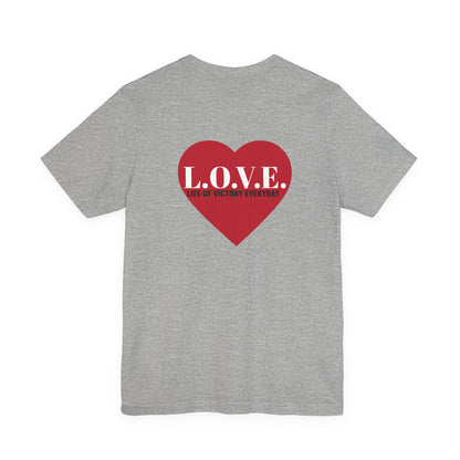 Mothers Tee — "Clothed in Love, Walking in Victory" (Proverbs 31) with L.O.V.E. Heart