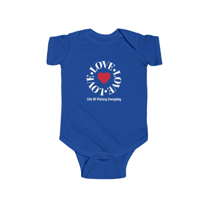 Infant Bodysuit - Blue 'LOVE' Circular Logo Long Sleeve Baby Onesie