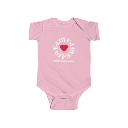 Infant Bodysuit - Blue 'LOVE' Circular Logo Long Sleeve Baby Onesie