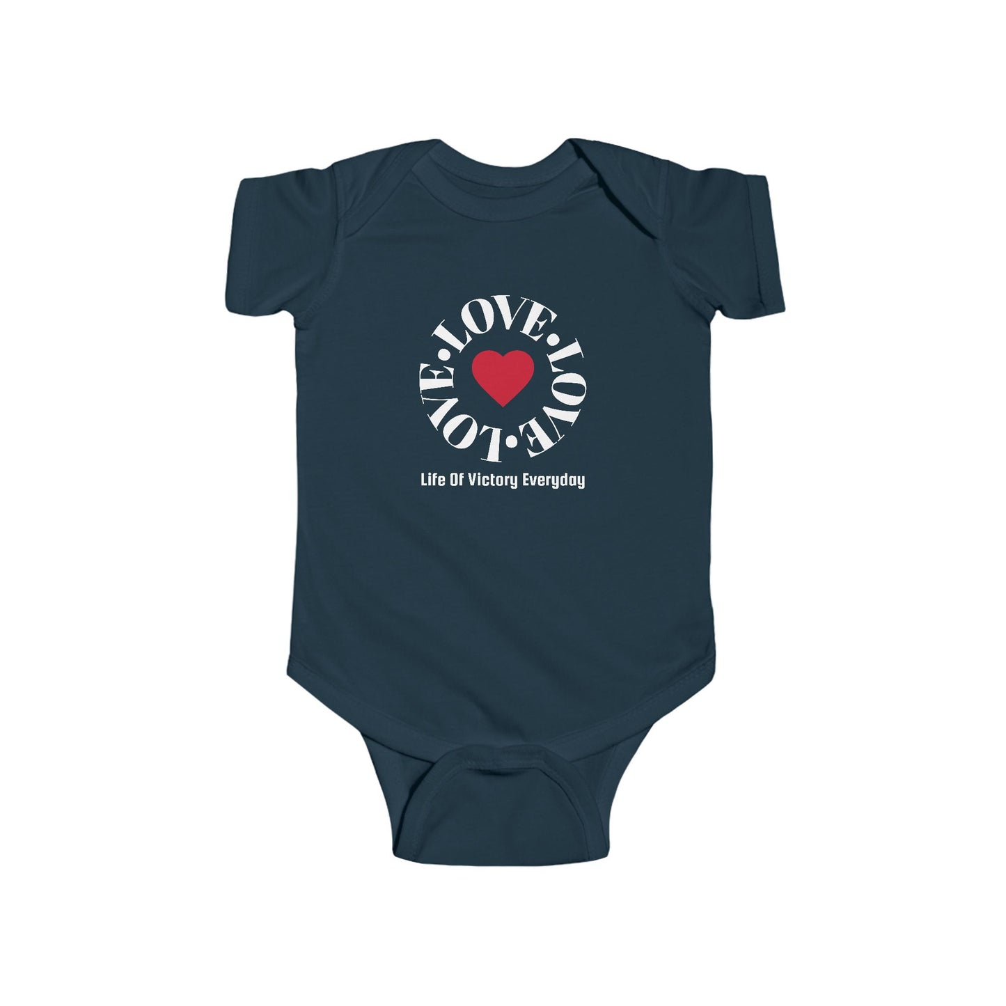 Infant Bodysuit - Blue 'LOVE' Circular Logo Long Sleeve Baby Onesie