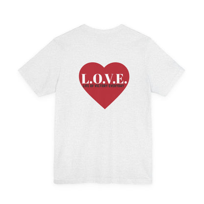Mothers Tee — "Clothed in Love, Walking in Victory" (Proverbs 31) with L.O.V.E. Heart