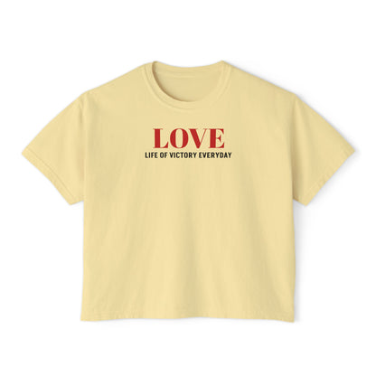 LOVE Heart Boxy Tee — "L.O.V.E. Life of Victory Everyday" Women's Crop T-Shirt