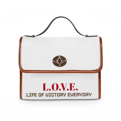 Canvas Bag — L.O.V.E. "Clothed in Love, Walking in Victory" Inspirational Waterproof Tote