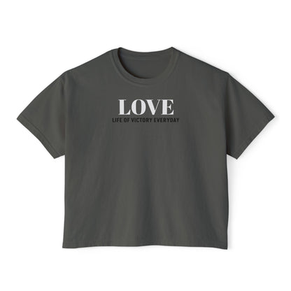 LOVE Heart Boxy Tee — "L.O.V.E. Life of Victory Everyday" Women's Crop T-Shirt