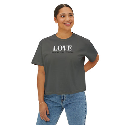 LOVE Heart Boxy Tee — "L.O.V.E. Life of Victory Everyday" Women's Crop T-Shirt