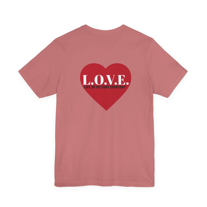 Mothers Tee — "Clothed in Love, Walking in Victory" (Proverbs 31) with L.O.V.E. Heart