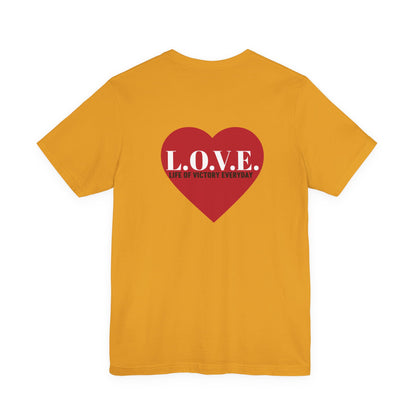 Mothers Tee — "Clothed in Love, Walking in Victory" (Proverbs 31) with L.O.V.E. Heart
