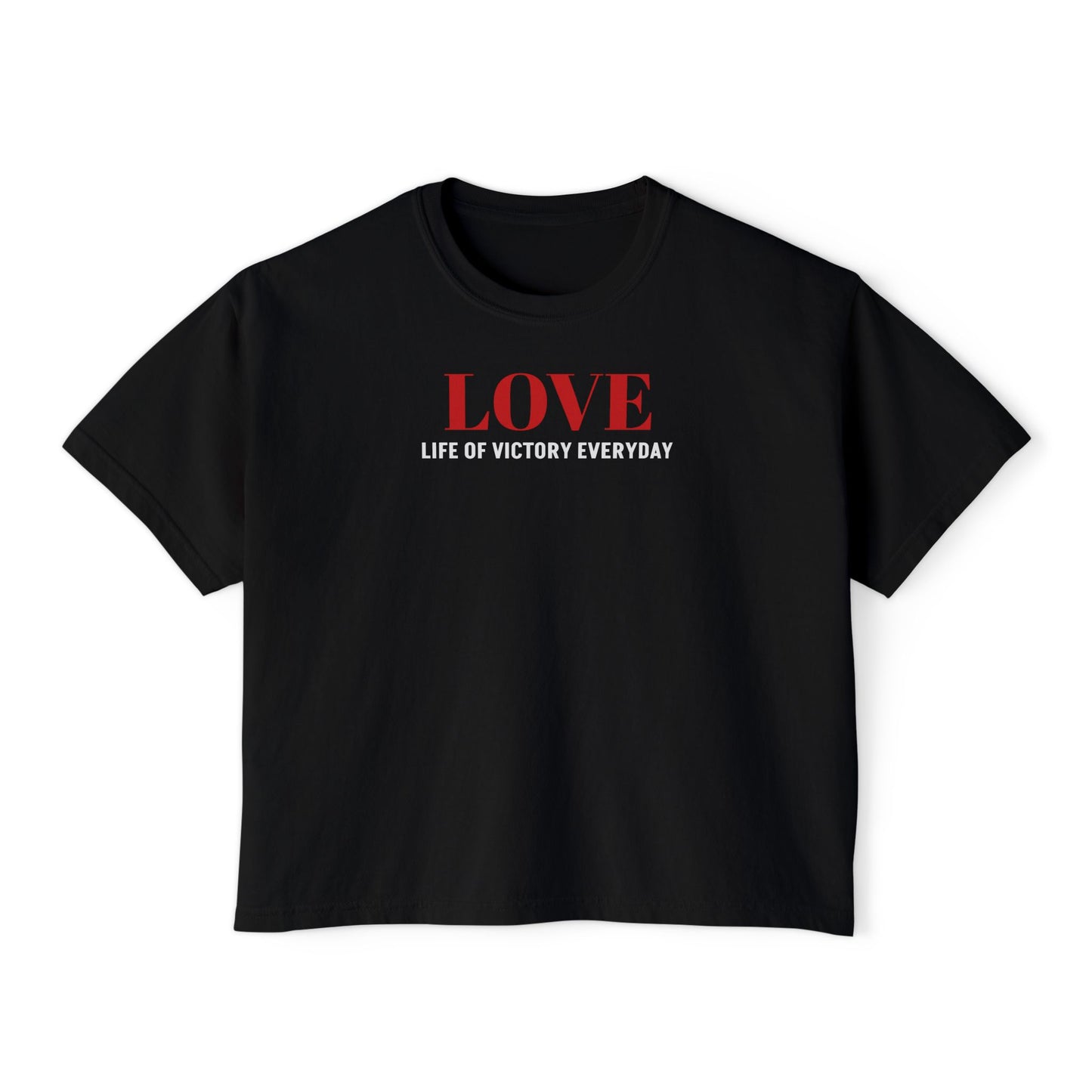 LOVE Heart Boxy Tee — "L.O.V.E. Life of Victory Everyday" Women's Crop T-Shirt