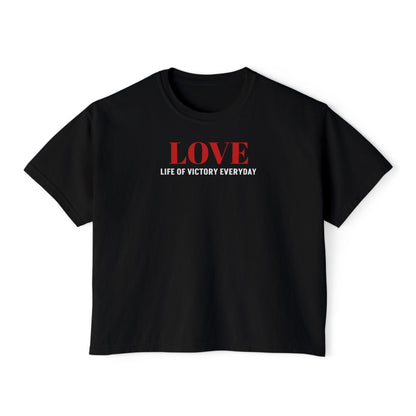LOVE Heart Boxy Tee — "L.O.V.E. Life of Victory Everyday" Women's Crop T-Shirt